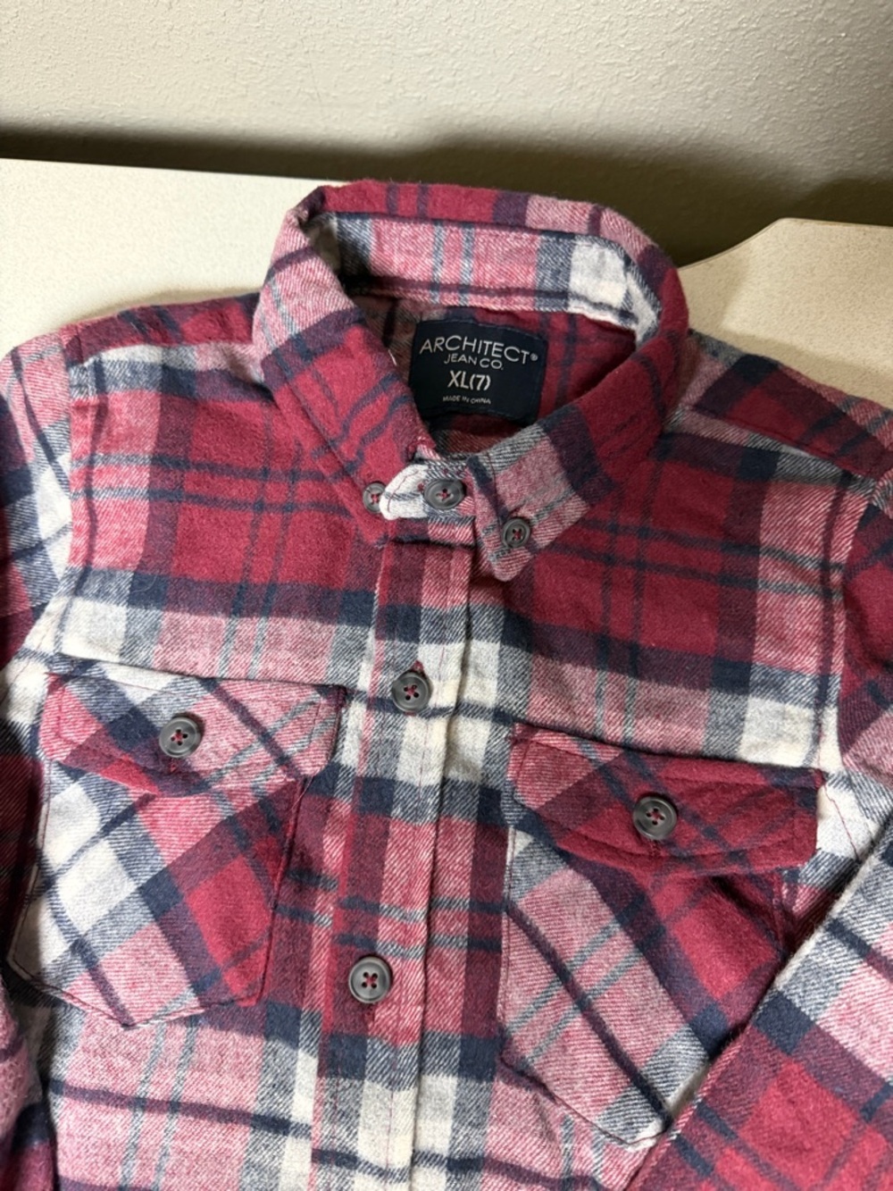Architect Red, Navy and White Plaid Flannel Shirt - Picture 2 of 5